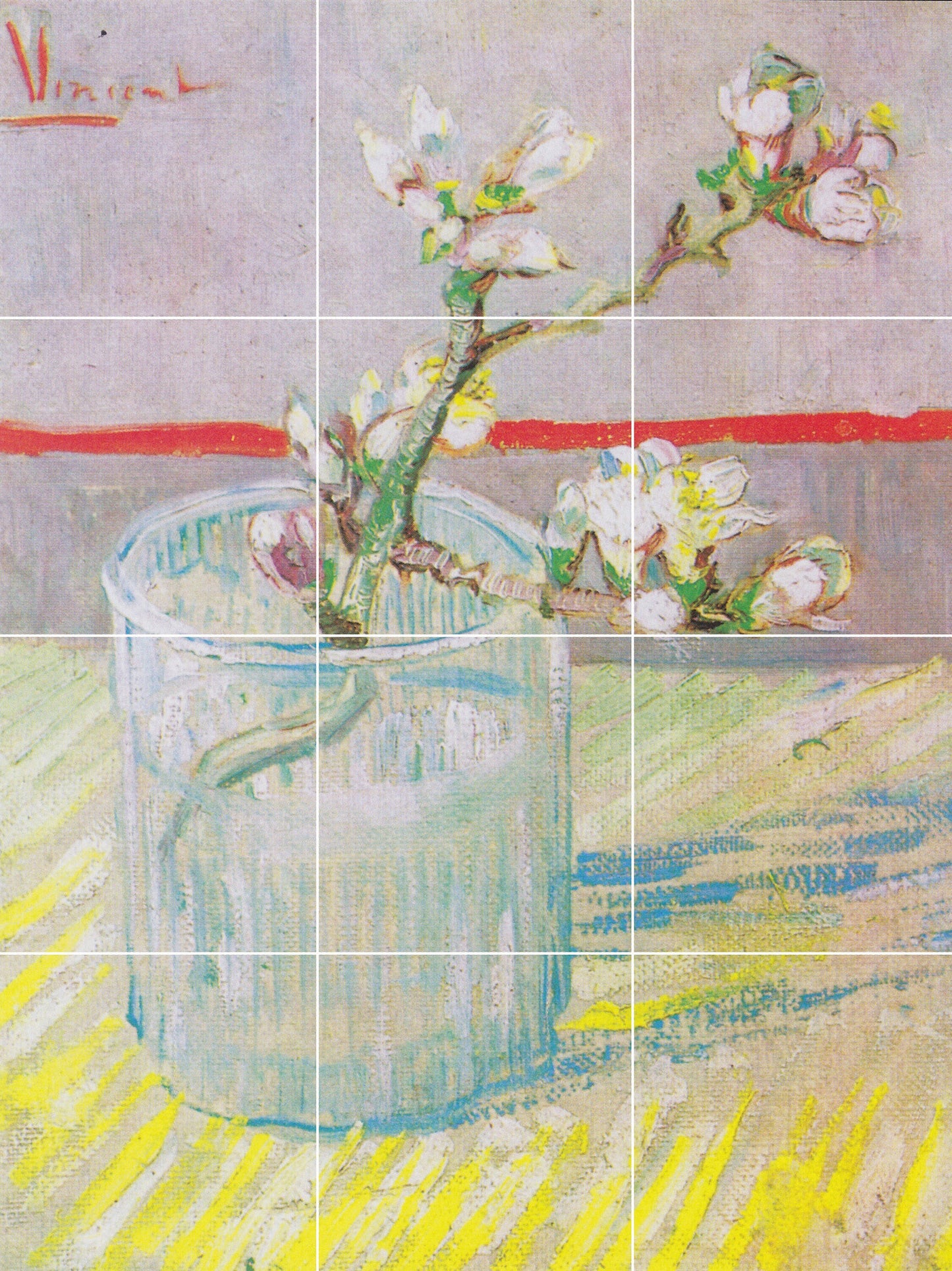 Tile Mural/Mosaic Ceramic Panel of Van Gogh Blossoming Almond Branch in a glass - Van Gogh Tile Mural - Van Gogh print - Tile Mosaic