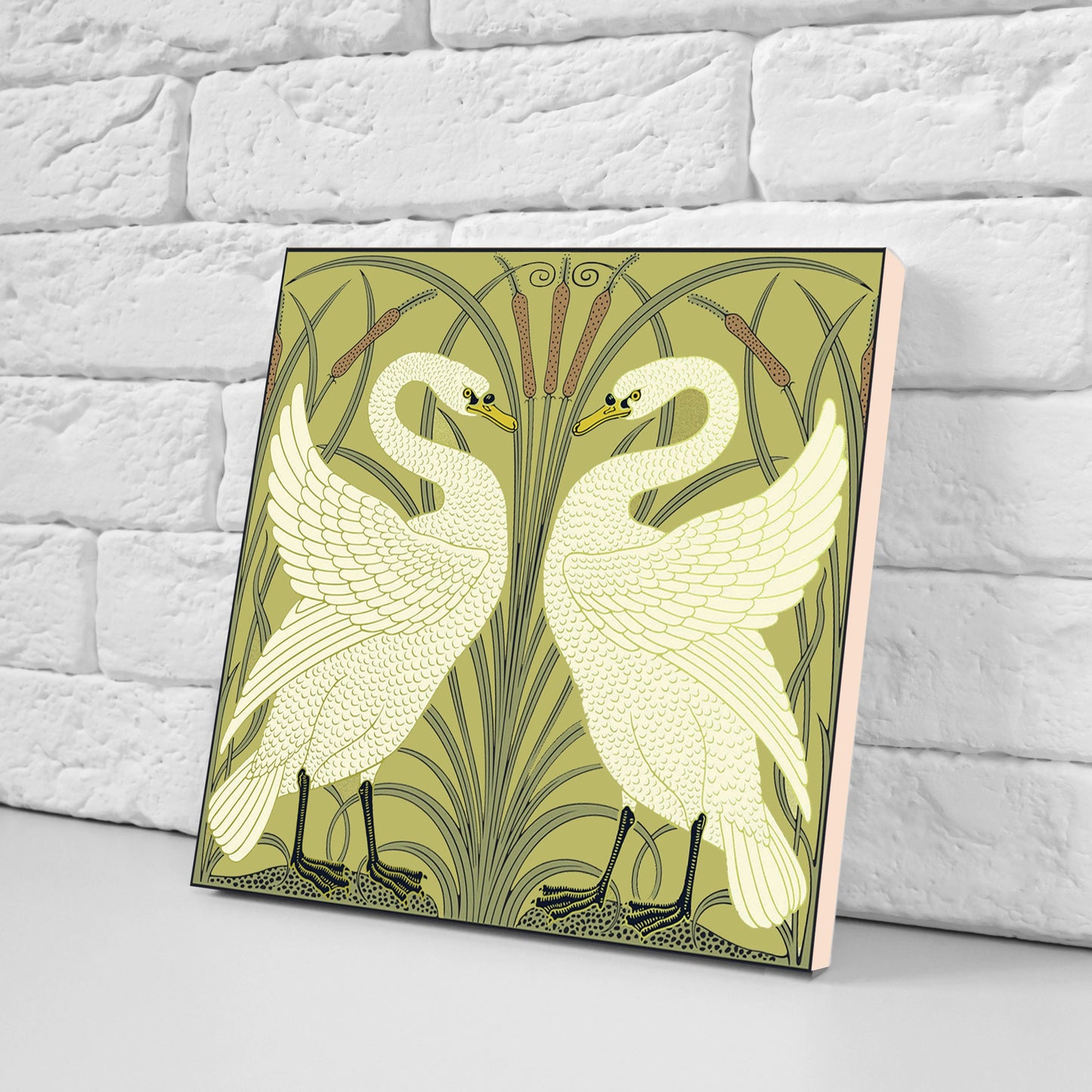 Art Nouveau Walter Crane Swan Ceramic tiles - Set of 2 Art Nouveau Bird Wall Decor Tiles - Kitchen Backsplash Tiles, Bathroom Tiles