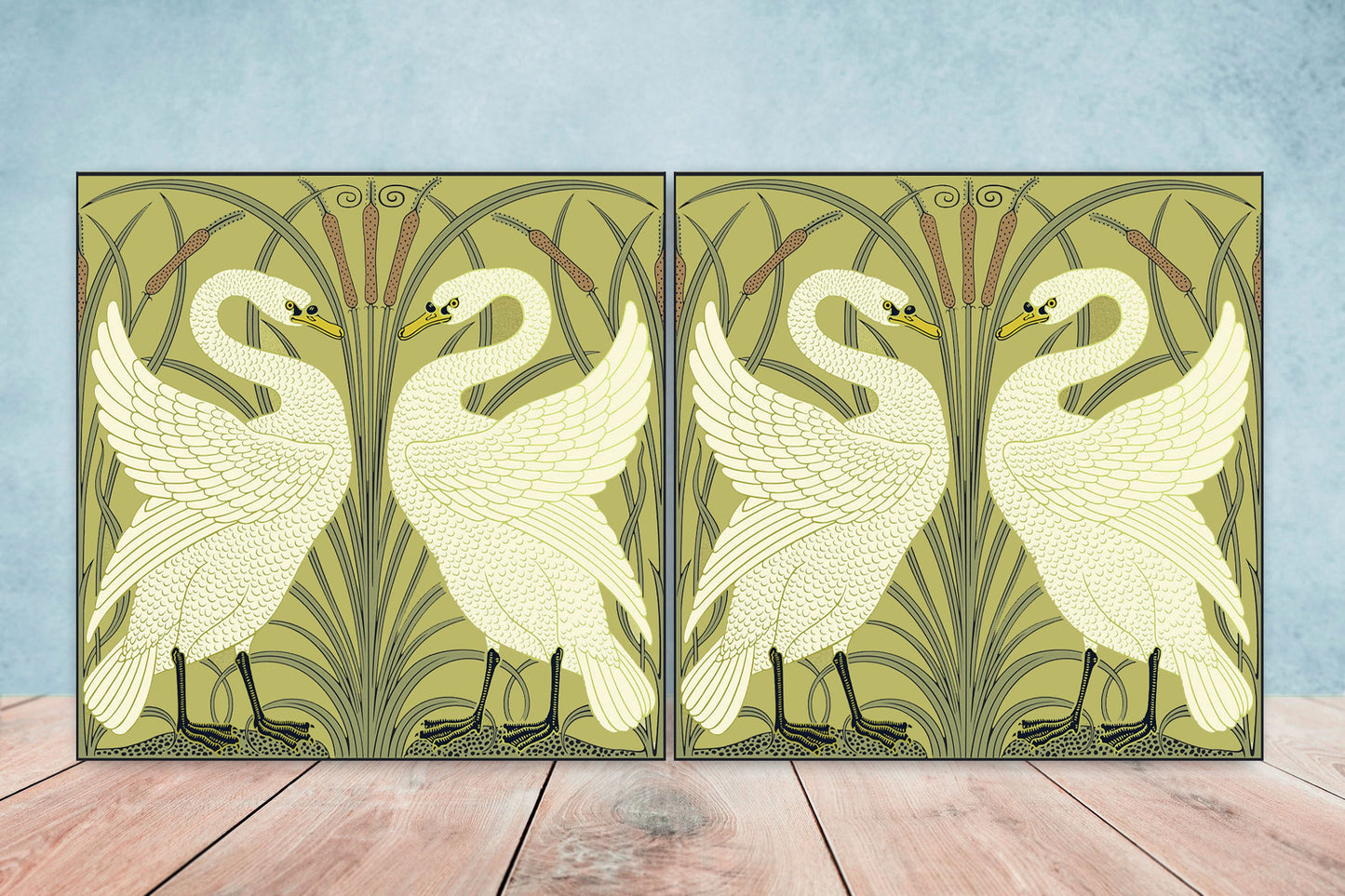 Art Nouveau Walter Crane Swan Ceramic tiles - Set of 2 Art Nouveau Bird Wall Decor Tiles - Kitchen Backsplash Tiles, Bathroom Tiles
