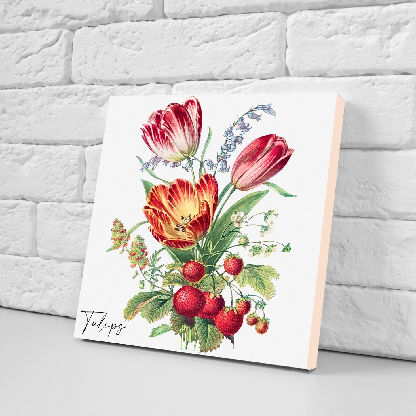 Vintage Botanical Print Ceramic Tiles - Set of 3 Ceramic Decor Tiles - Kitchen Backsplash Tiles, Bathroom Tiles, Botanical wall art