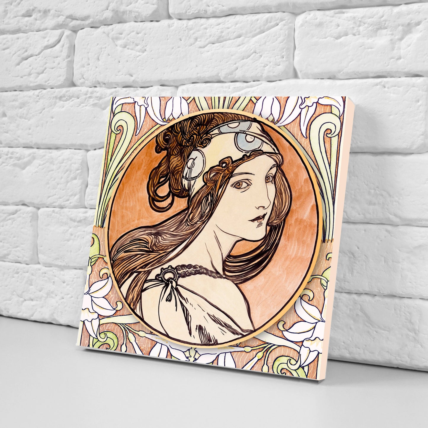 Art Nouveau Flower Ceramic tiles - Set of 2 Art Nouveau Wall Decor Tiles - Kitchen Backsplash Tiles, Table Decorative Tiles, Bathroom Tiles