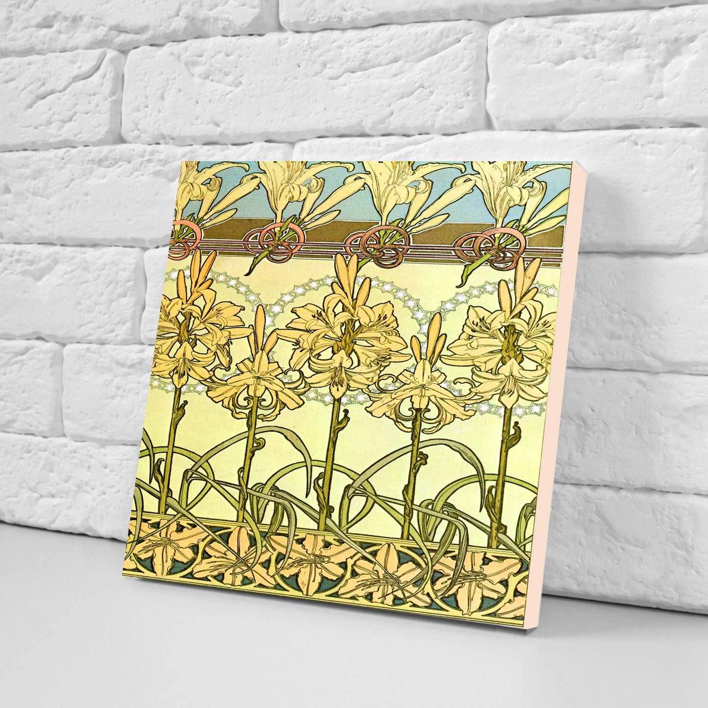 Art Nouveau Flower Ceramic tiles - Set of 2 Art Nouveau Wall Decor Tiles - Kitchen Backsplash Tiles, Table Decorative Tiles, Bathroom Tiles