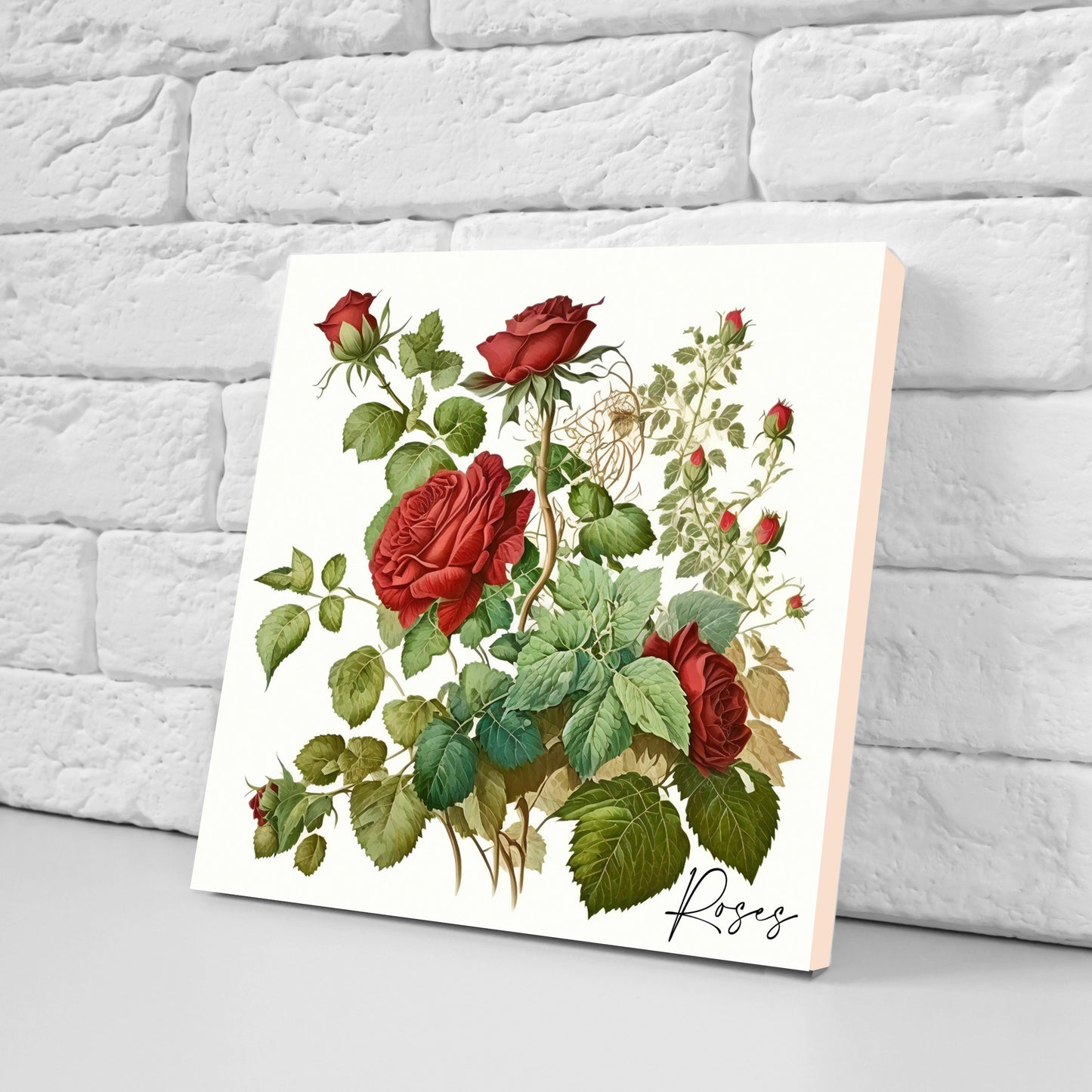 Vintage Botanical Print Ceramic Tiles - Set of 3 Ceramic Decor Tiles - Kitchen Backsplash Tiles, Bathroom Tiles, Botanical wall art