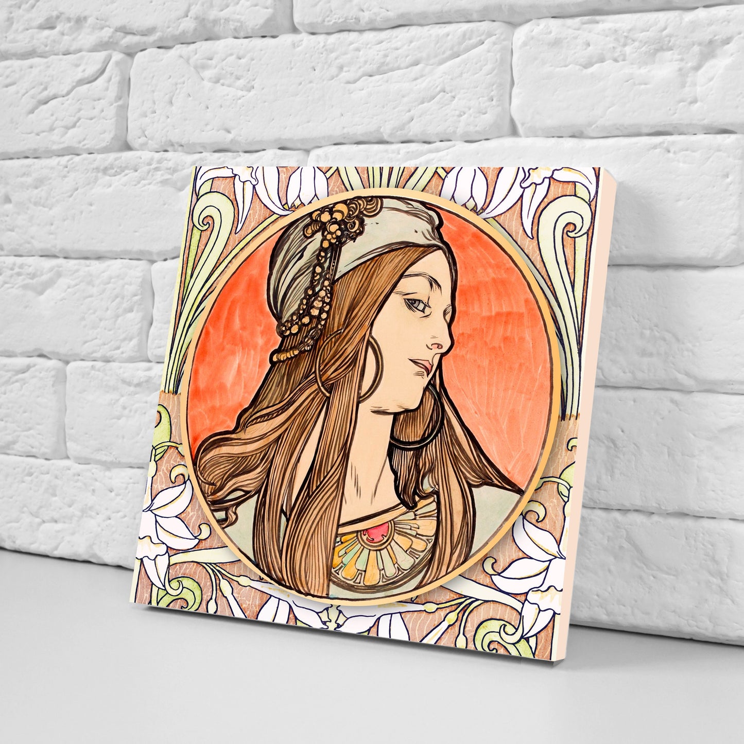 Art Nouveau Flower Ceramic tiles - Set of 2 Art Nouveau Wall Decor Tiles - Kitchen Backsplash Tiles, Table Decorative Tiles, Bathroom Tiles