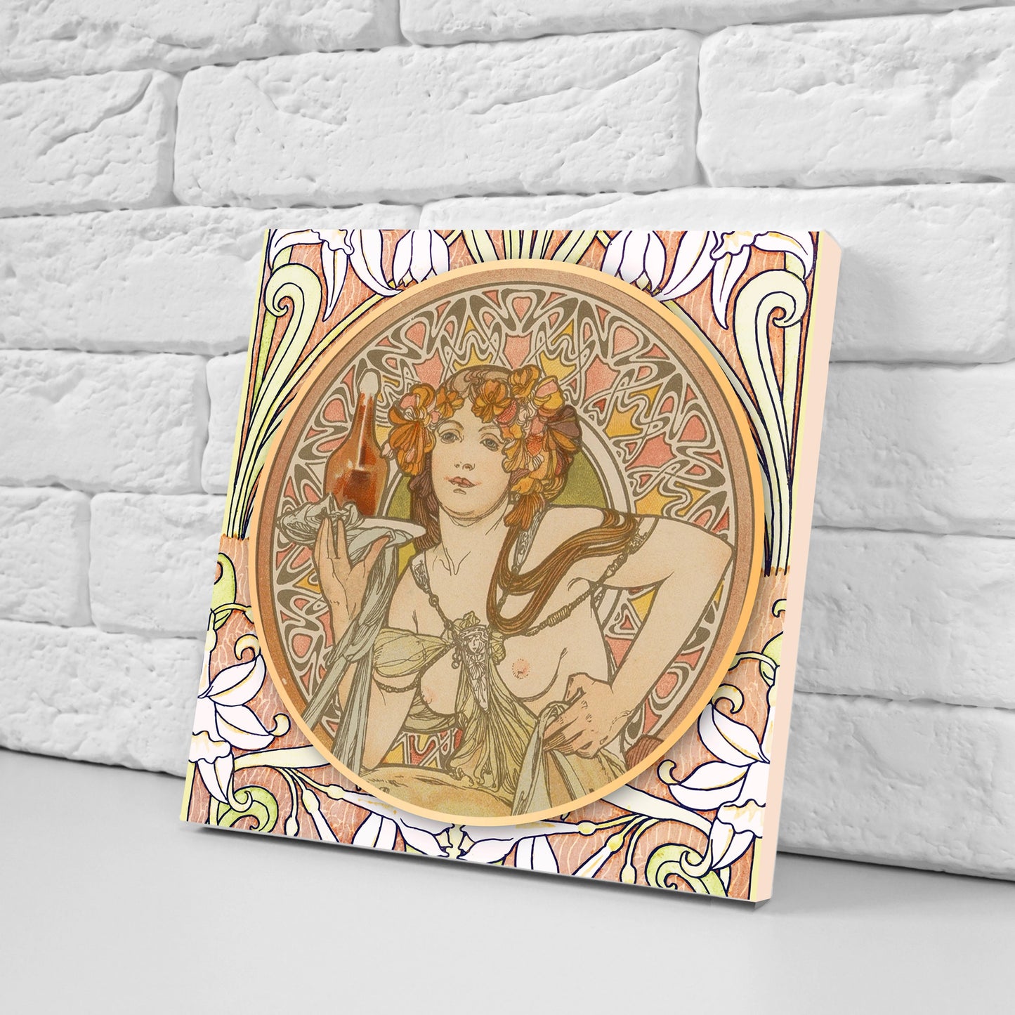 Art Nouveau Flower Ceramic tiles - Set of 2 Art Nouveau Wall Decor Tiles - Kitchen Backsplash Tiles, Table Decorative Tiles, Bathroom Tiles
