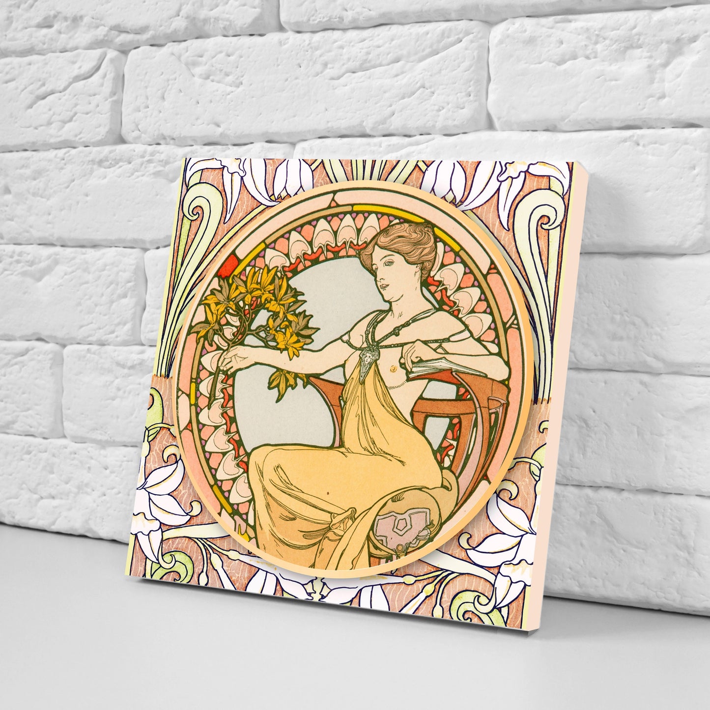 Art Nouveau Flower Ceramic tiles - Set of 2 Art Nouveau Wall Decor Tiles - Kitchen Backsplash Tiles, Table Decorative Tiles, Bathroom Tiles