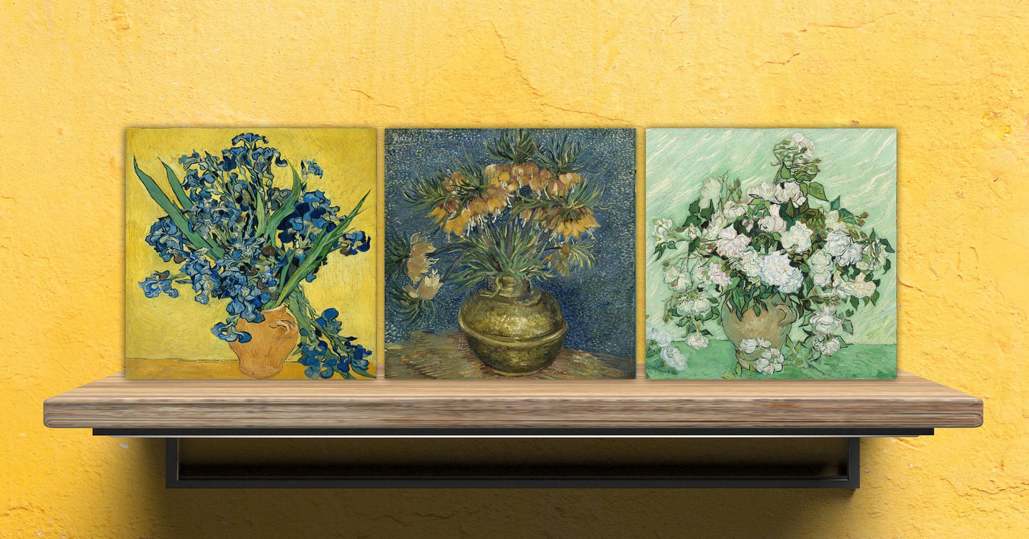 Van Gogh Set of 3 Ceramic tiles, Ceramic Decor Tiles, Kitchen Backsplash Tiles, Bathroom Tiles, Van Gogh wall art, Van Gogh print