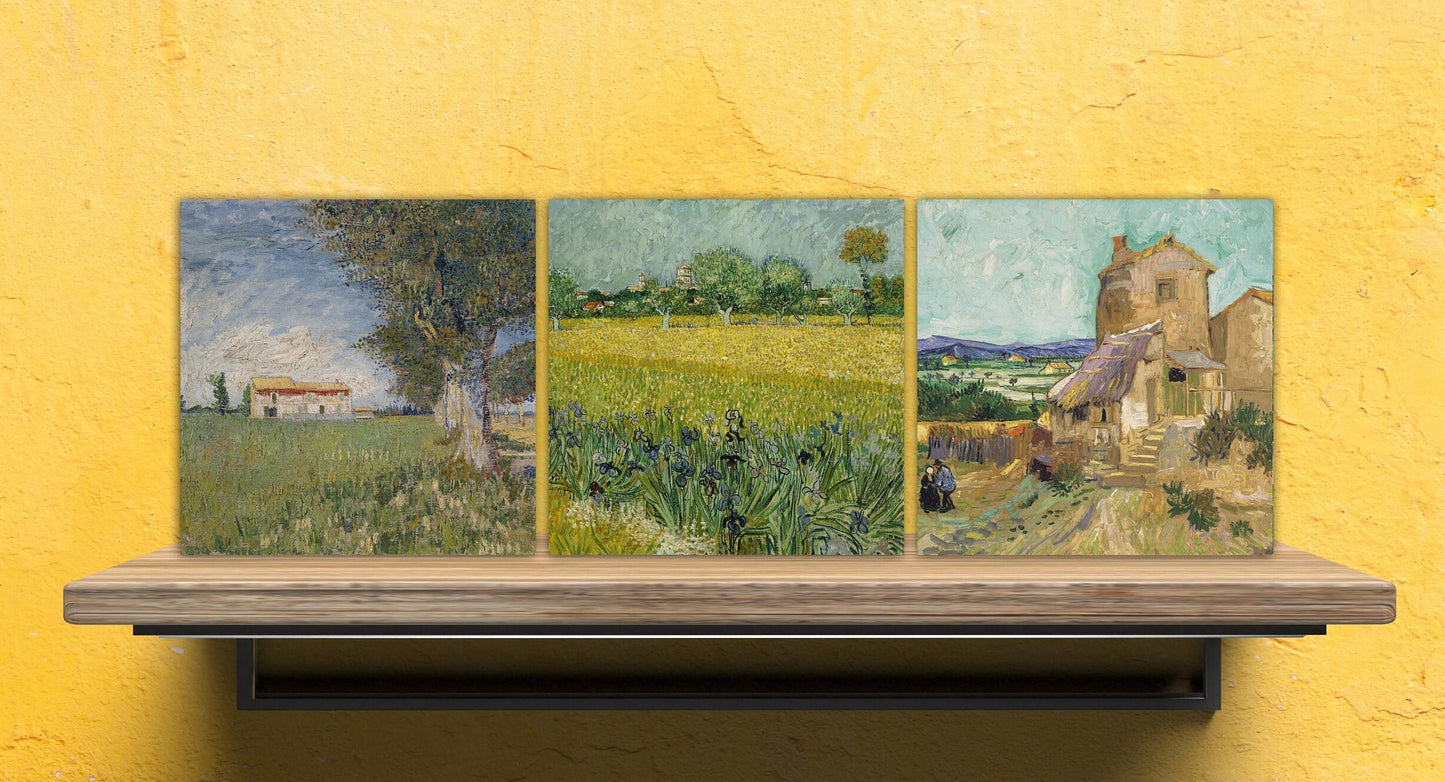 Van Gogh Set of 3 Ceramic tiles, Ceramic Decor Tiles, Kitchen Backsplash Tiles, Bathroom Tiles, Van Gogh wall art, Van Gogh print