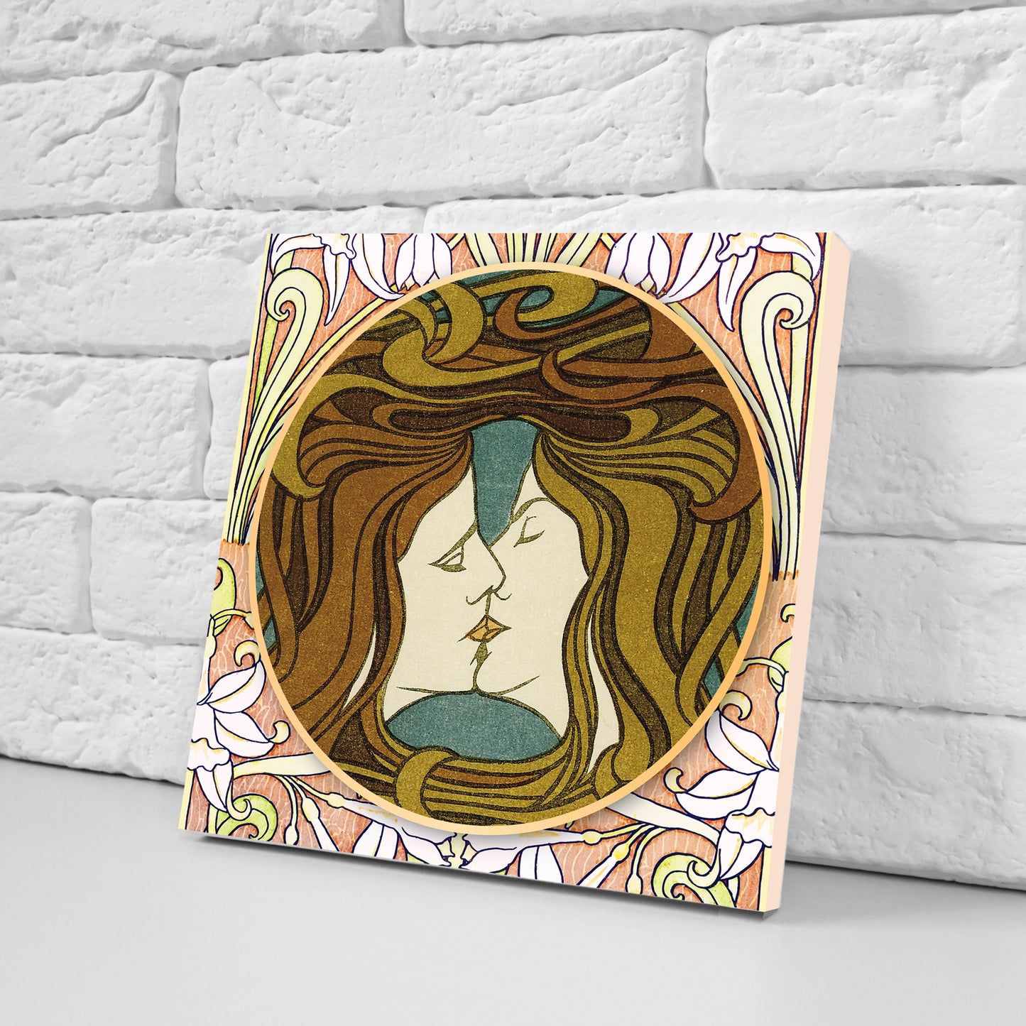 Art Nouveau Flower Ceramic tiles - Set of 2 Art Nouveau Wall Decor Tiles - Kitchen Backsplash Tiles, Table Decorative Tiles, Bathroom Tiles