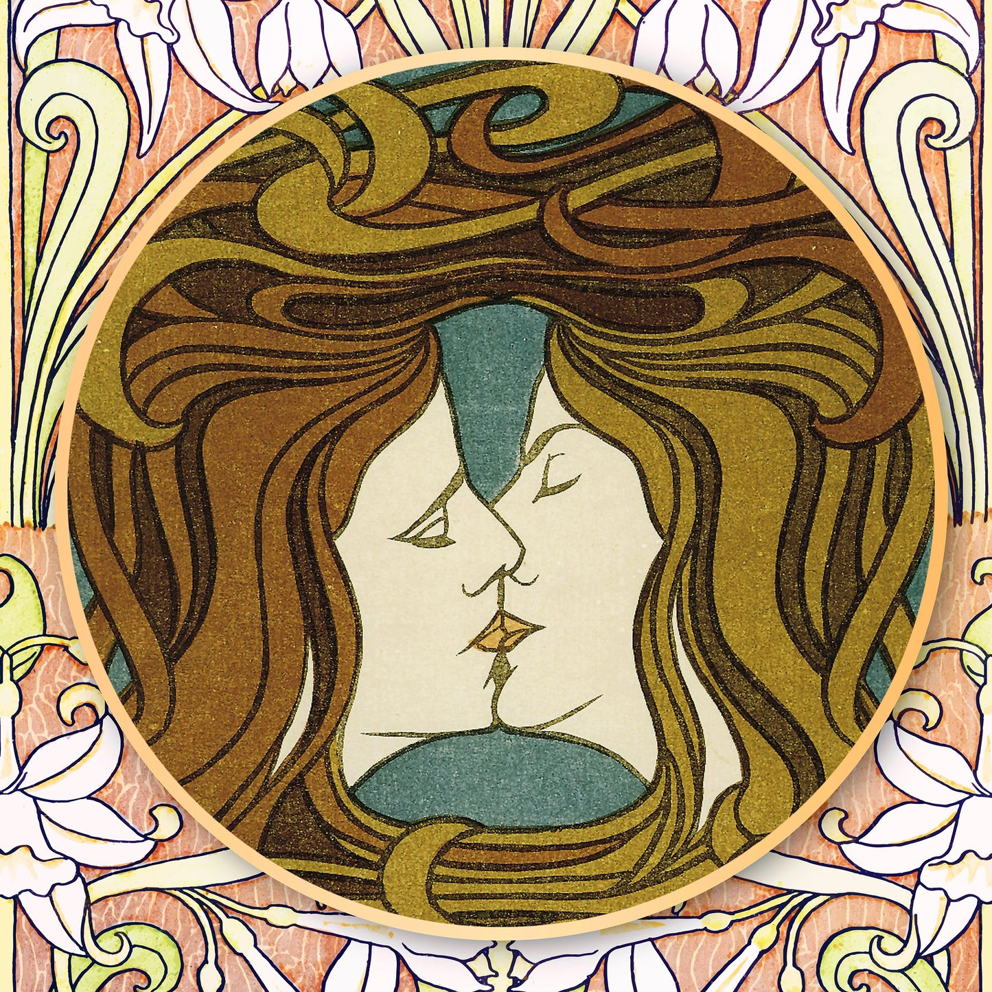 Art Nouveau Flower Ceramic tiles - Set of 2 Art Nouveau Wall Decor Tiles - Kitchen Backsplash Tiles, Table Decorative Tiles, Bathroom Tiles