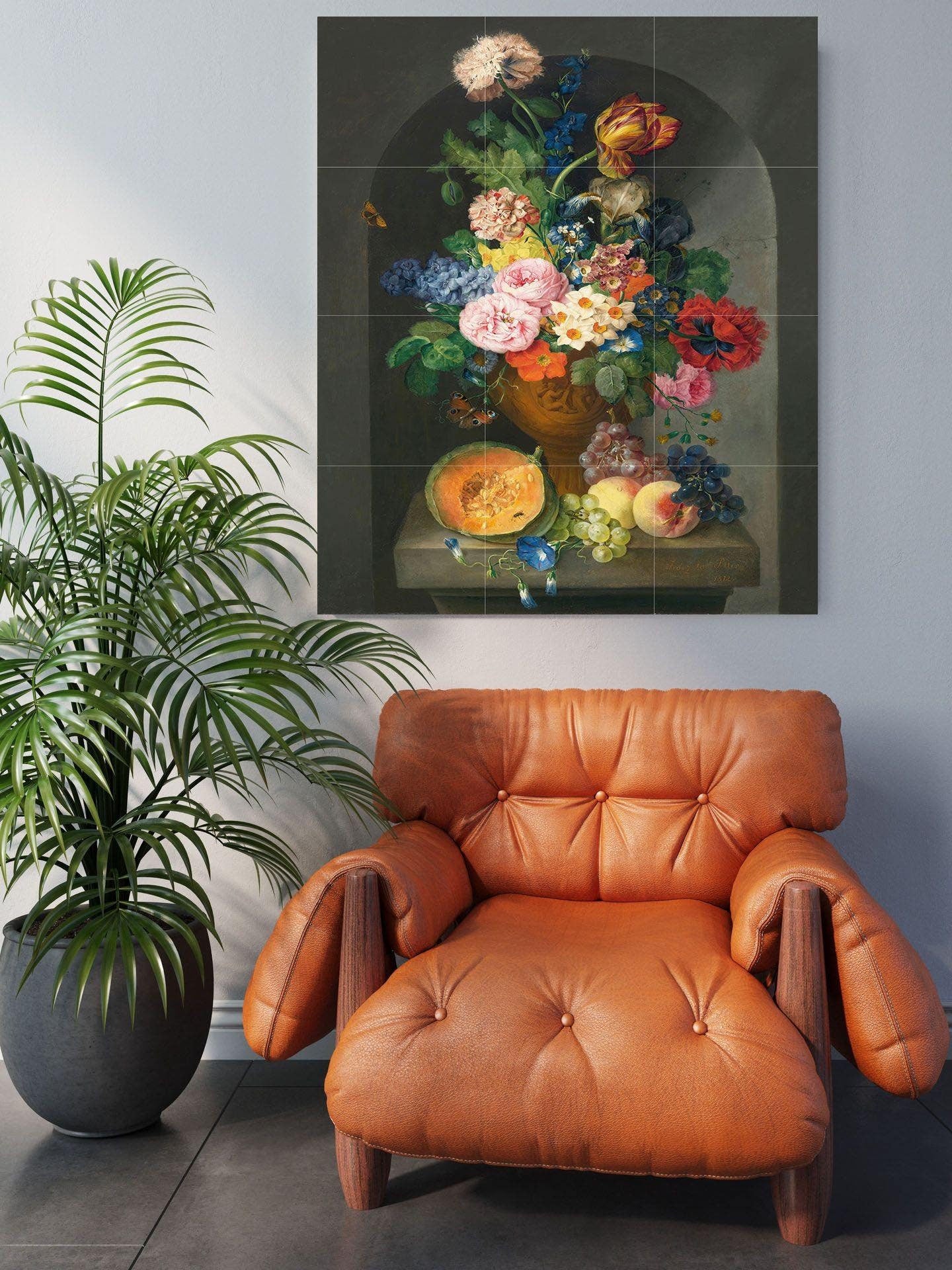 Tile Mural/Mosaic Ceramic Panel of a Vase of flowers with fruit and butterfly - Flowers wall print - Tile Mural -Floral print -Tile Mosaic