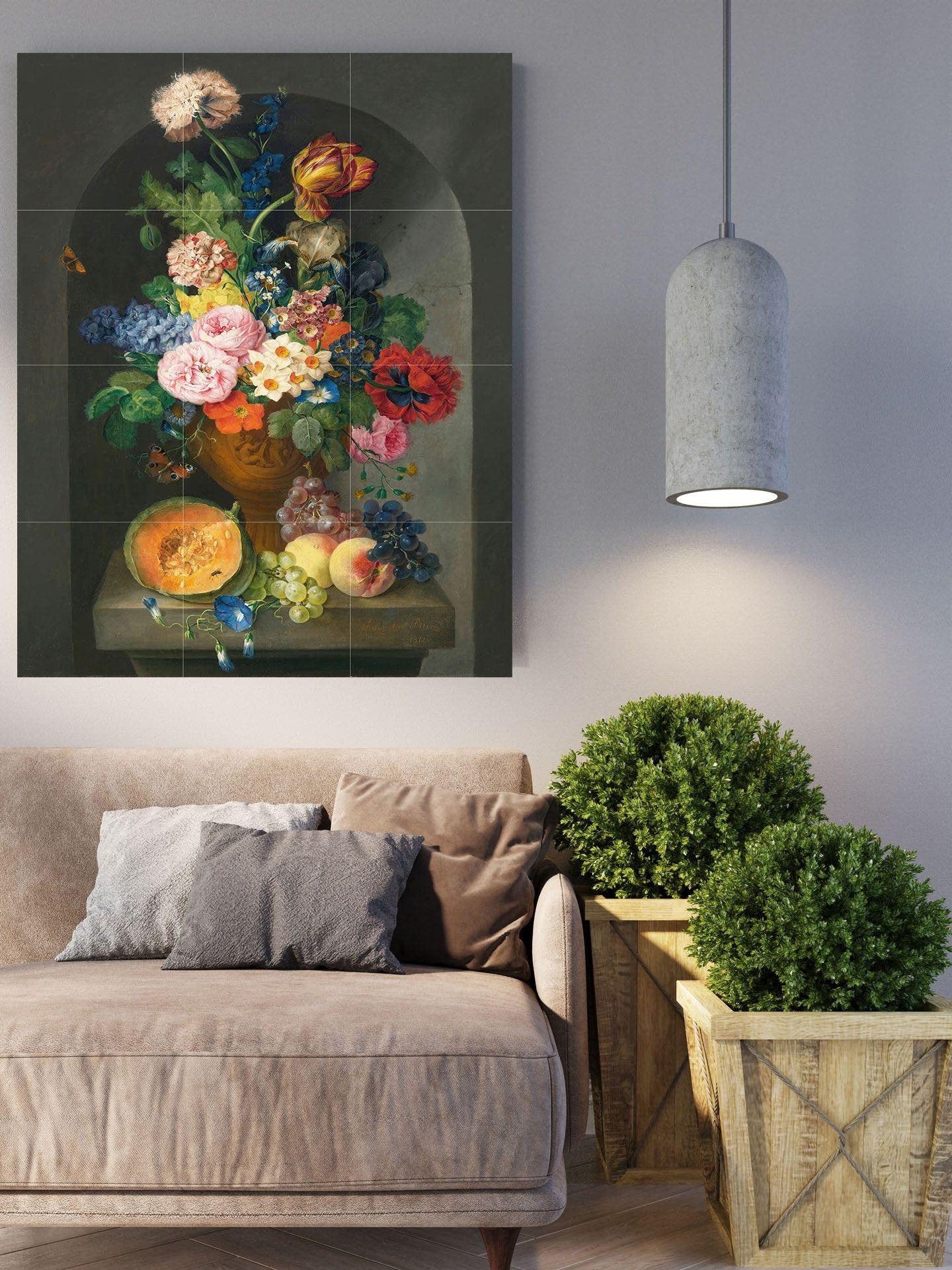 Tile Mural/Mosaic Ceramic Panel of a Vase of flowers with fruit and butterfly - Flowers wall print - Tile Mural -Floral print -Tile Mosaic