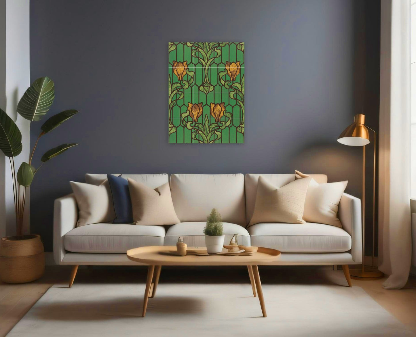 Art Nouveau Floral Ceramic Tile Mural/Mosaic -Art Nouveau Wall Decor Tiles -Kitchen Backsplash Tiles, Table Decorative Tiles, Bathroom Tiles