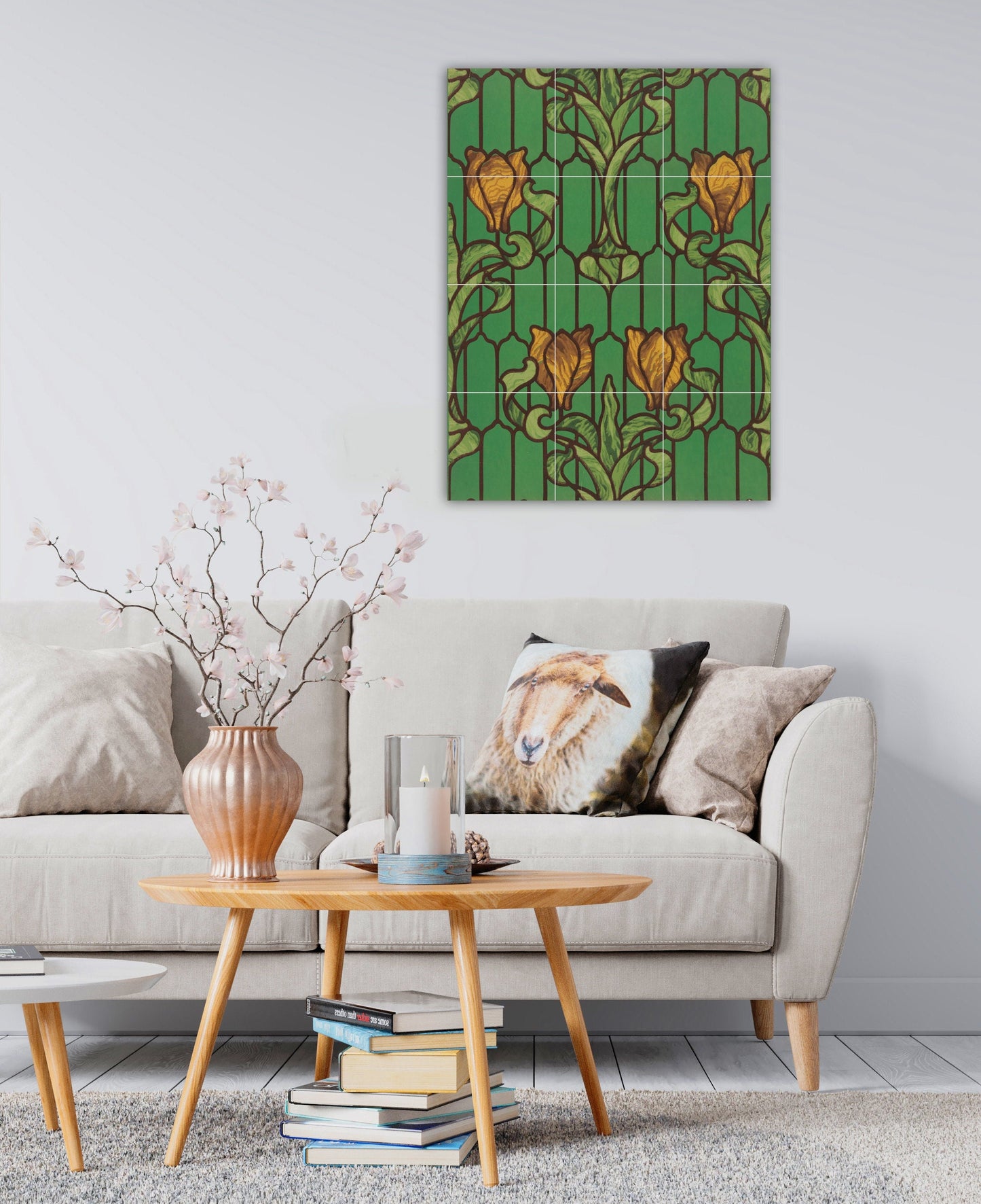 Art Nouveau Floral Ceramic Tile Mural/Mosaic -Art Nouveau Wall Decor Tiles -Kitchen Backsplash Tiles, Table Decorative Tiles, Bathroom Tiles