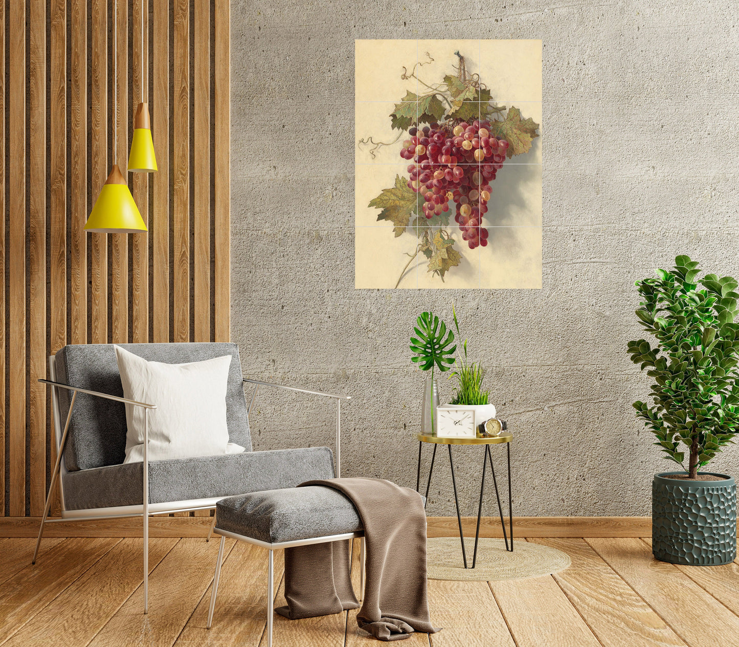 Vintage Botanica Tile Mural of Grapes - Edwin Deakin print - Fruit wall Print - Home Decor -Tile Mosaic - Kitchen backsplash - Grapes Print