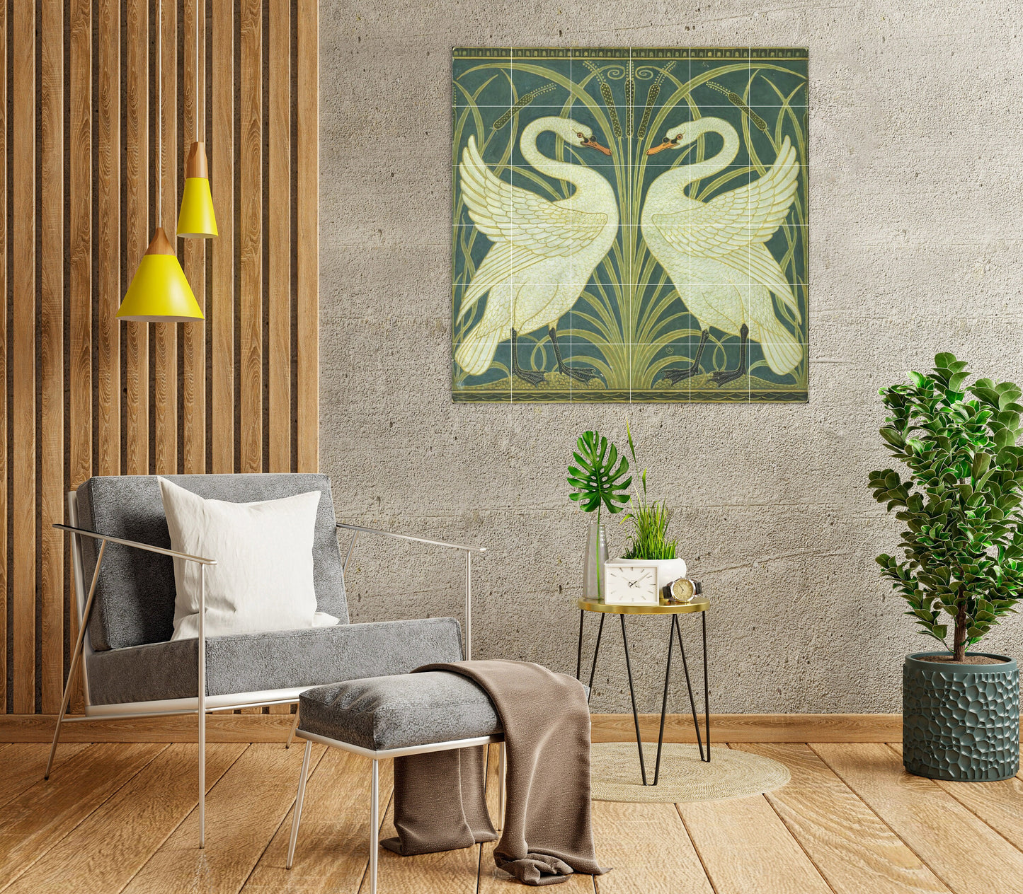 Tile Mural/Mosaic Ceramic Panel of Walter Crane Swan, Rush and Iris- Walter Crane wall art -Art Nouveau Tile Mural -Crane print -Tile Mosaic