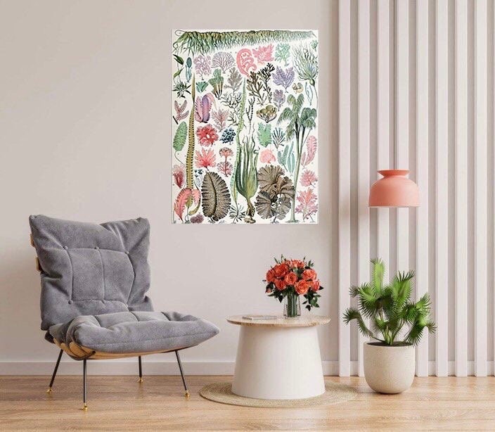 Tile Mural/Mosaic Ceramic Panel of Algea - Adolphe Millot - Botanical Print - Botanica Wall Art - Plant Mural Mosaic