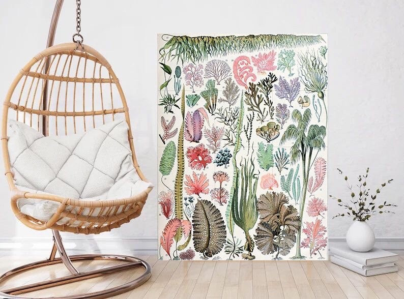 Tile Mural/Mosaic Ceramic Panel of Algea - Adolphe Millot - Botanical Print - Botanica Wall Art - Plant Mural Mosaic