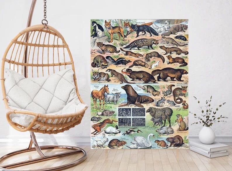 Tile Mural/Mosaic Ceramic Panel of Fury Animals - Adolphe Millot - Vintage Print - Animal Wall Art - Adolphe Millot Vintage Illustration