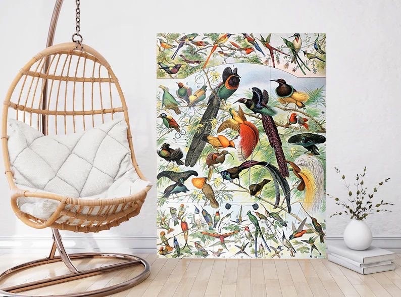 Tile Mural/Mosaic Ceramic Panel of Birds - Adolphe Millot - Vintage Print - Bird Wall Art - Adolphe Millot Vintage Illustration - Bird Mural