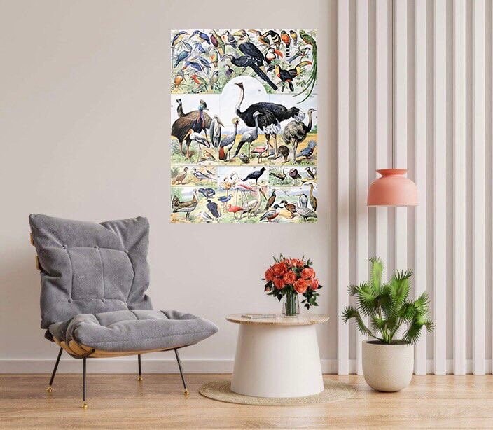 Tile Mural/Mosaic Ceramic Panel of Birds - Adolphe Millot - Vintage Print - Bird Wall Art - Adolphe Millot Vintage Illustration - Bird Mural