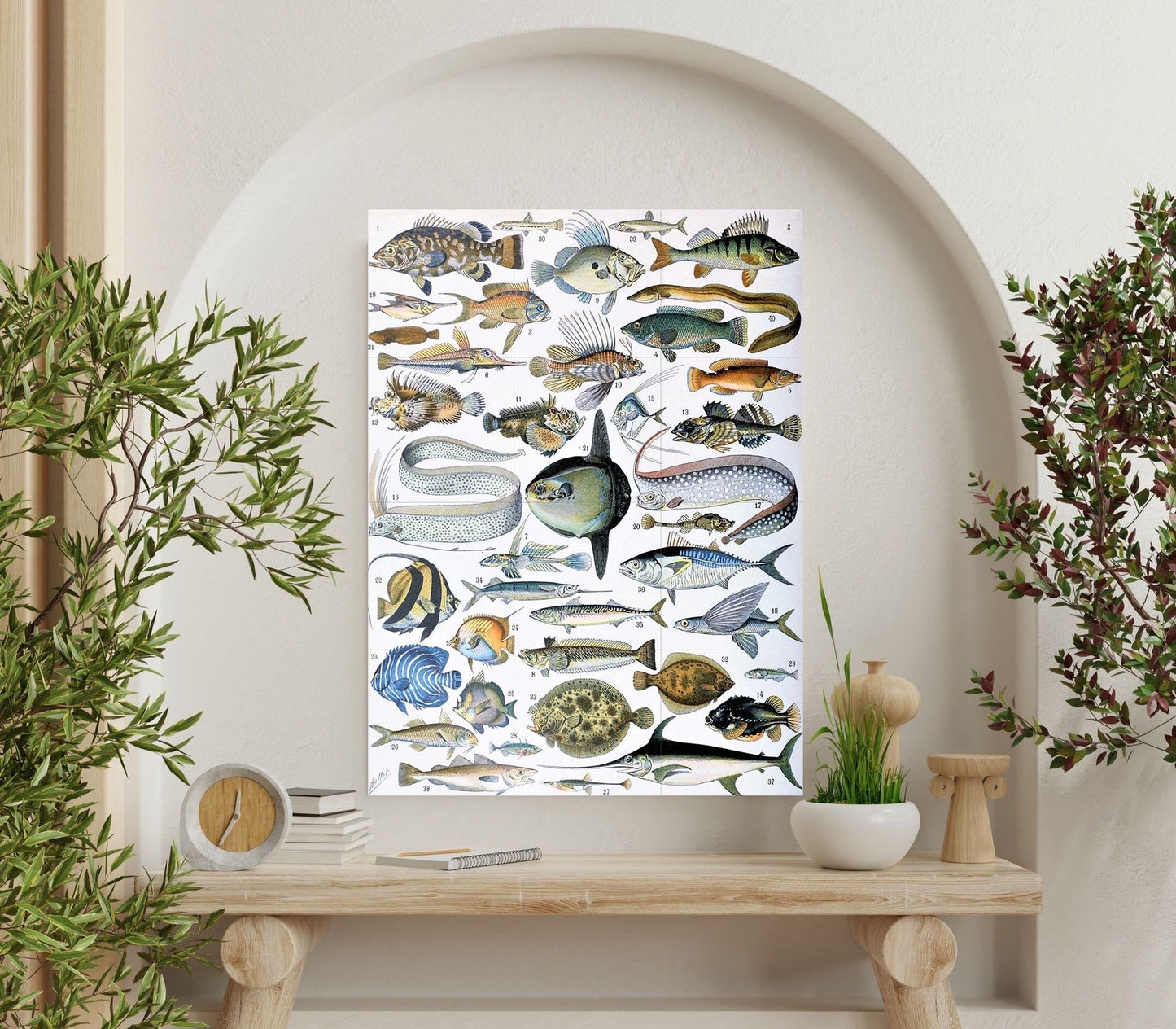 Tile Mural/Mosaic Ceramic Panel of Pisces - Adolphe Millot - Vintage Pisces Print - Animal Wall Art - Adolphe Millot Vintage Illustration