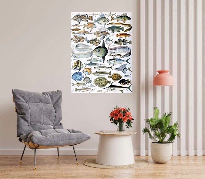 Tile Mural/Mosaic Ceramic Panel of Pisces - Adolphe Millot - Vintage Pisces Print - Animal Wall Art - Adolphe Millot Vintage Illustration