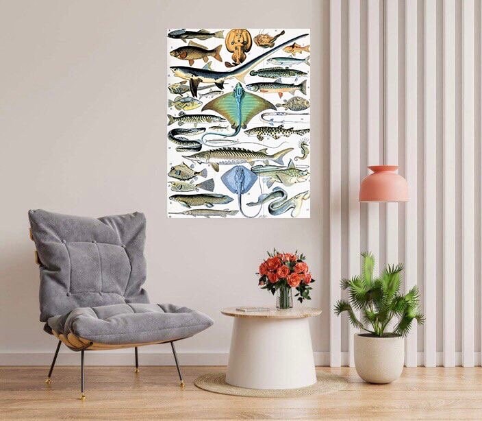 Tile Mural/Mosaic Ceramic Panel of Pisces - Adolphe Millot - Vintage Pisces Print - Animal Wall Art - Adolphe Millot Vintage Illustration