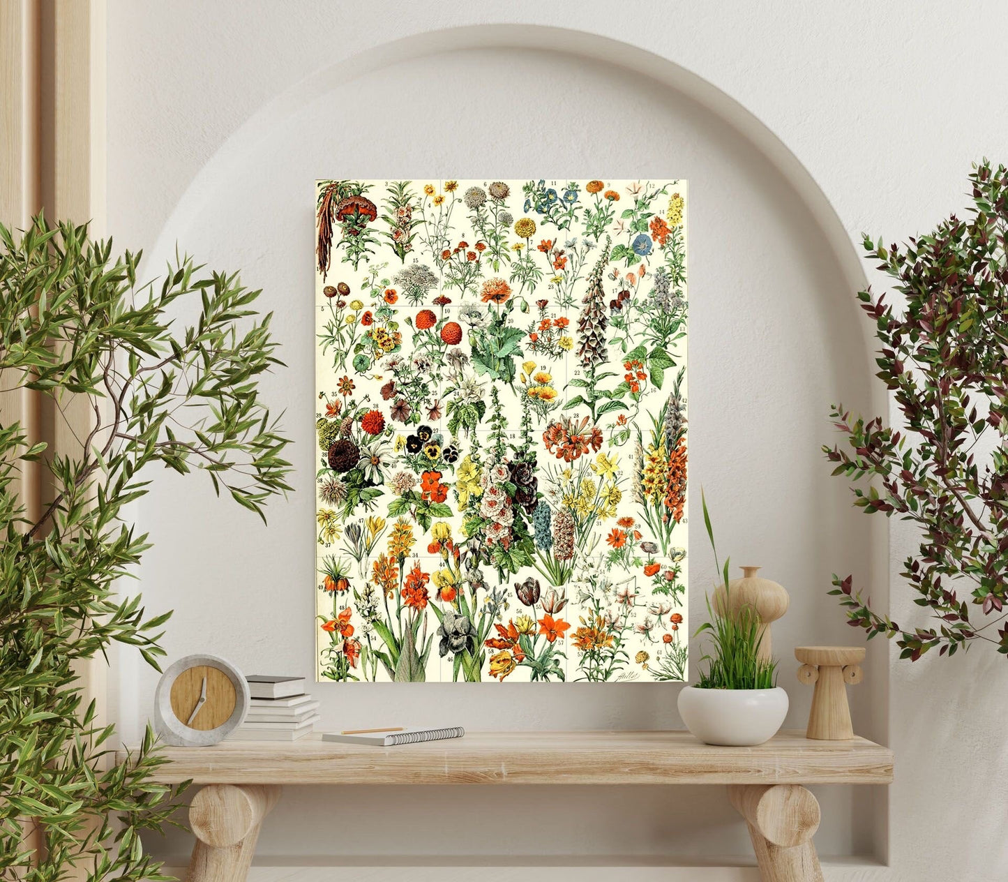 Tile Mural/Mosaic Ceramic Panel of Flowers - Adolphe Millot - Vintage Botanical Print - Adolphe Millot Print Vintage Illustration
