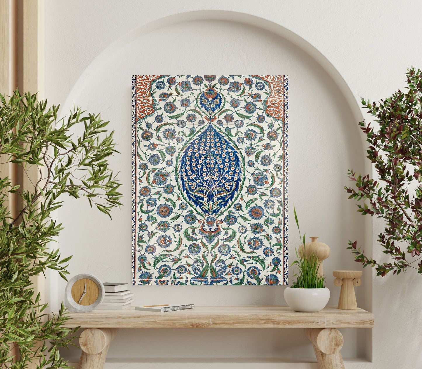 Tile Mural/Mosaic Ceramic Panel of a Arabic Floral Pattern - Botanical Print - Arabic Home Decor - Flower Tile Mural - Tile Mosaic