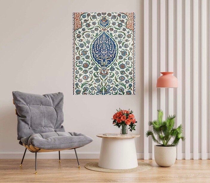 Tile Mural/Mosaic Ceramic Panel of a Arabic Floral Pattern - Botanical Print - Arabic Home Decor - Flower Tile Mural - Tile Mosaic