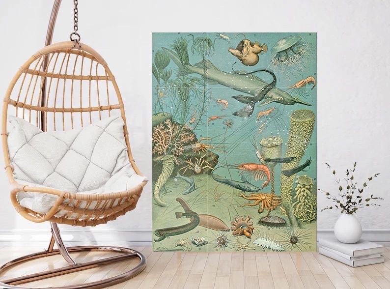 Tile Mural/Mosaic Ceramic Panel of Ocean Life - Adolphe Millot -Vintage Print - Marine Wall Art - Adolphe Millot Print Vintage Illustration