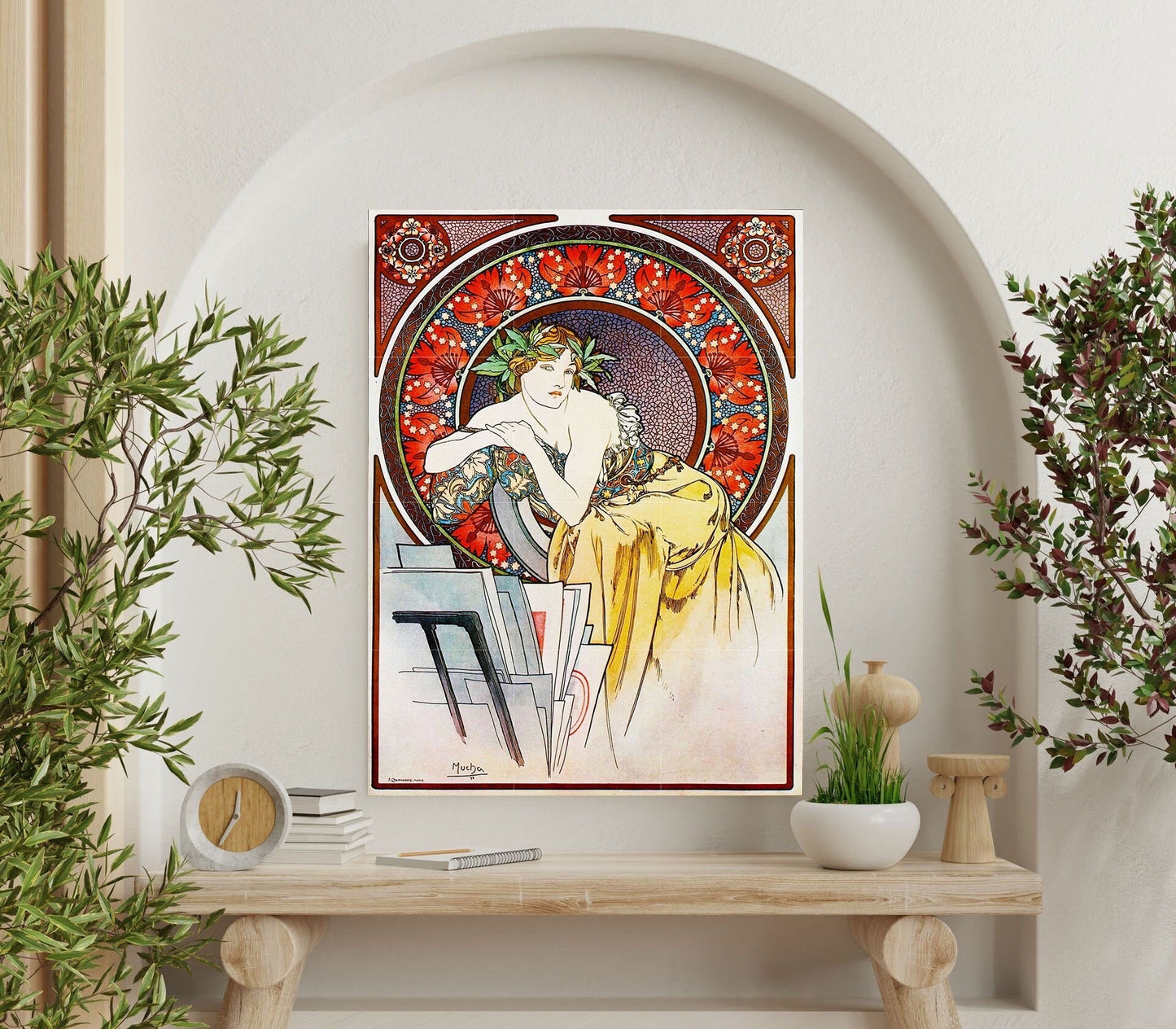 Tile Mural/Mosaic Ceramic Panel of a Woman with Poppies - Alphonse Mucha Print - Vintage Art Nouveau Wall Art - Tile Mosaic - Tile Mural