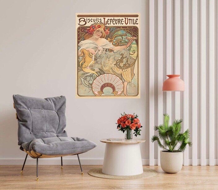Tile Mural/Mosaic Ceramic Panel of Biscuits Lefevre Utile - Alphonse Mucha Prints - Vintage Art Nouveau Wall Art - Tile Mosaic - Tile Mural