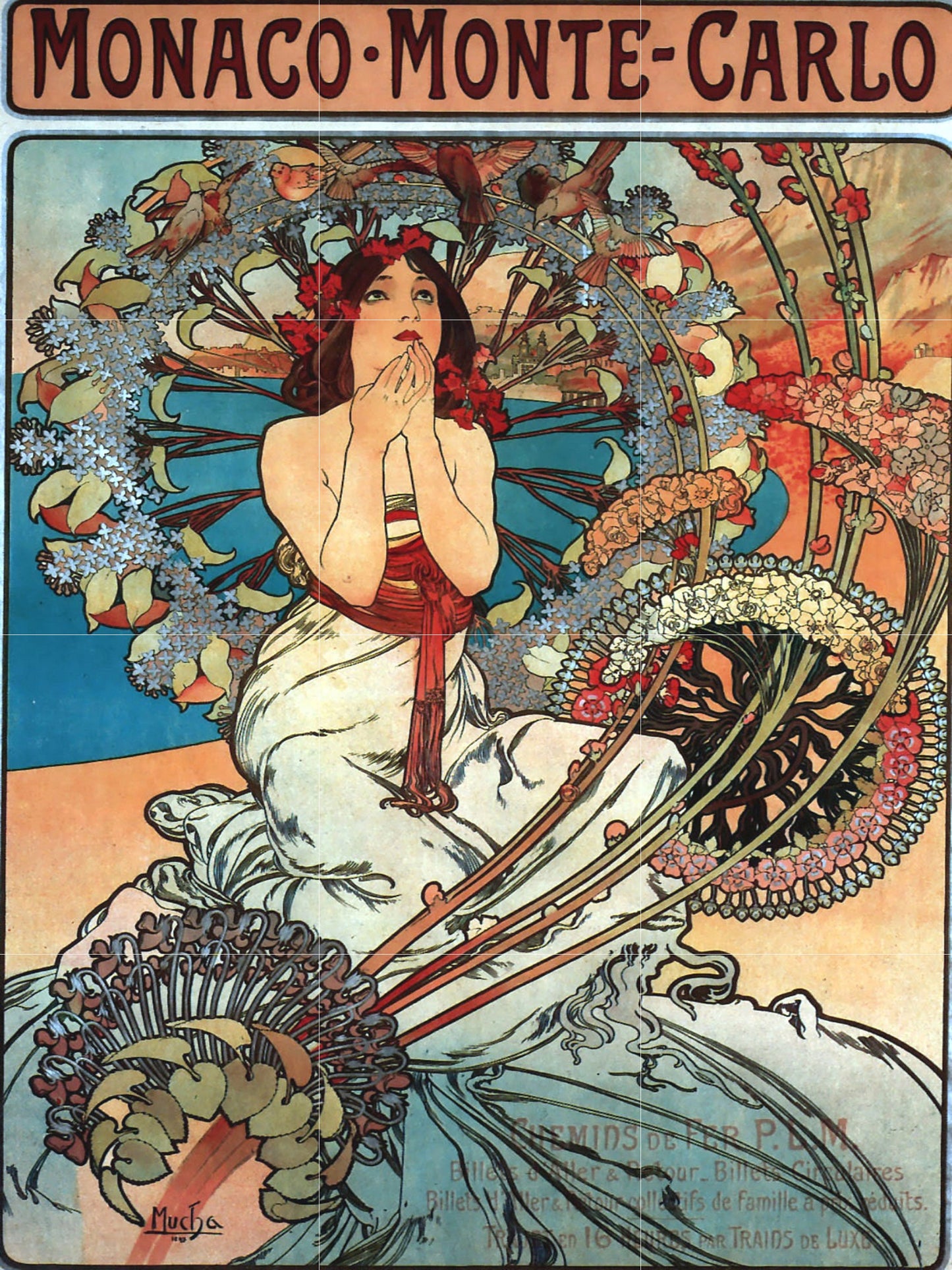 Tile Mural/Mosaic Ceramic Panel of Monaco - Monte - Carlo - Alphonse Mucha Prints - Vintage Art Nouveau Wall Art - Tile Mosaic - Tile Mural