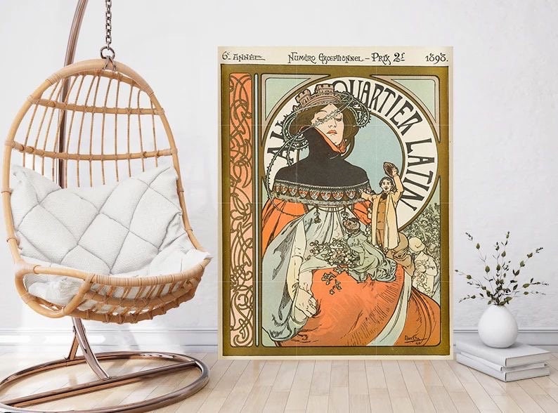 Tile Mural/Mosaic Ceramic Panel of Au Quartier Latin - Alphonse Mucha Prints - Vintage Art Nouveau Wall Art - Tile Mosaic - Tile Mural