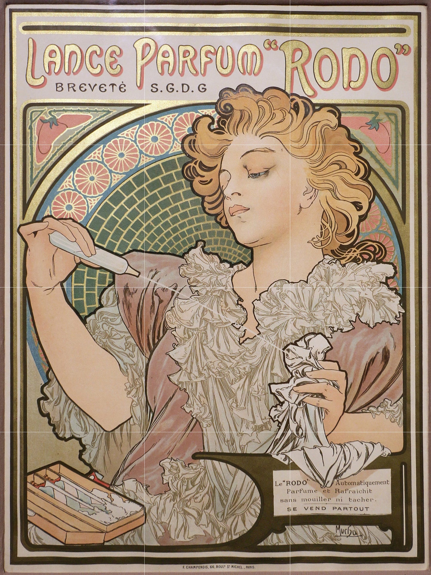 Tile Mural/Mosaic Ceramic Panel of Lance Parfum Rodo - Alphonse Mucha Prints - Vintage Art Nouveau Wall Art - Tile Mosaic - Art Nouveau Deco