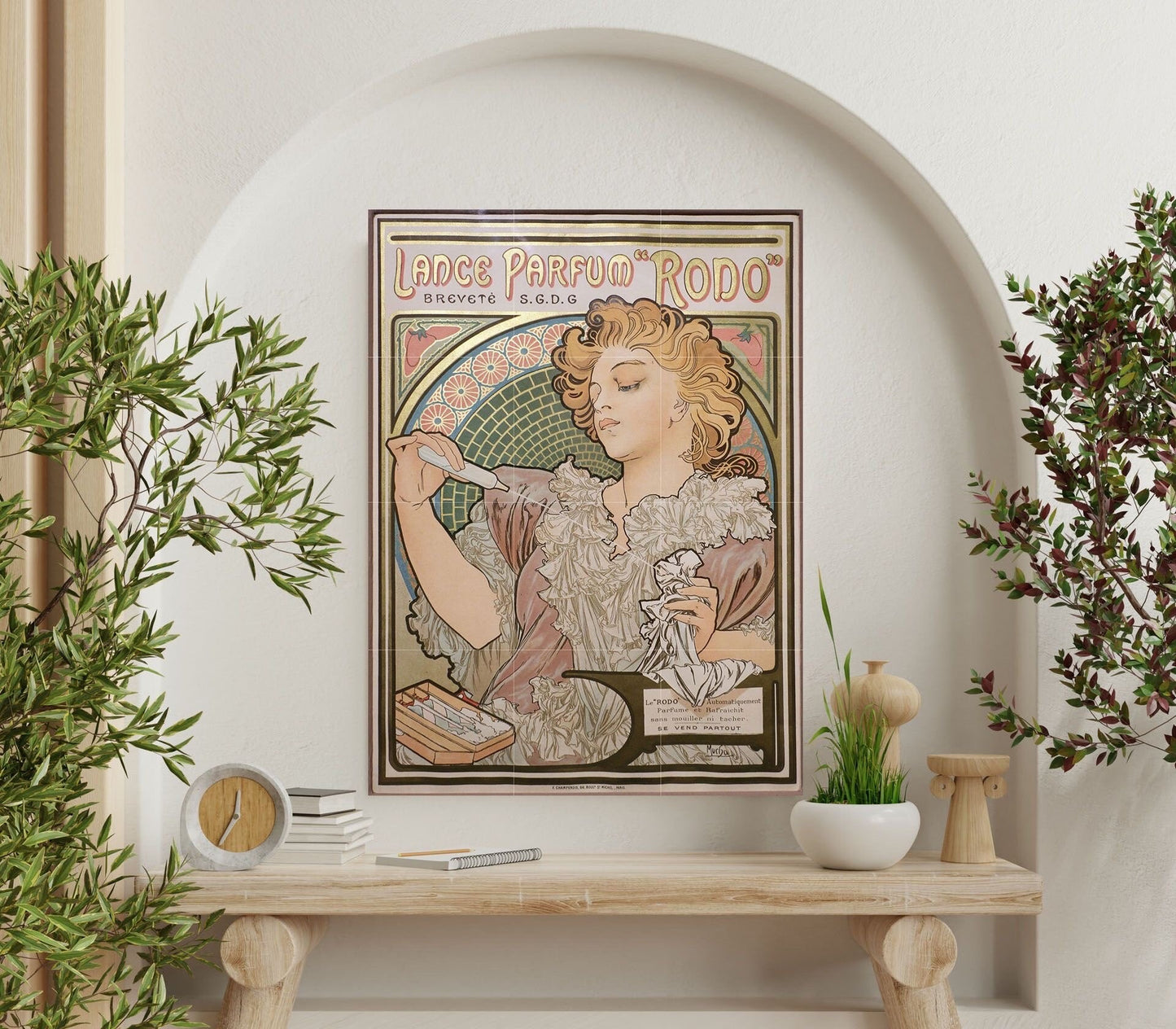 Tile Mural/Mosaic Ceramic Panel of Lance Parfum Rodo - Alphonse Mucha Prints - Vintage Art Nouveau Wall Art - Tile Mosaic - Art Nouveau Deco
