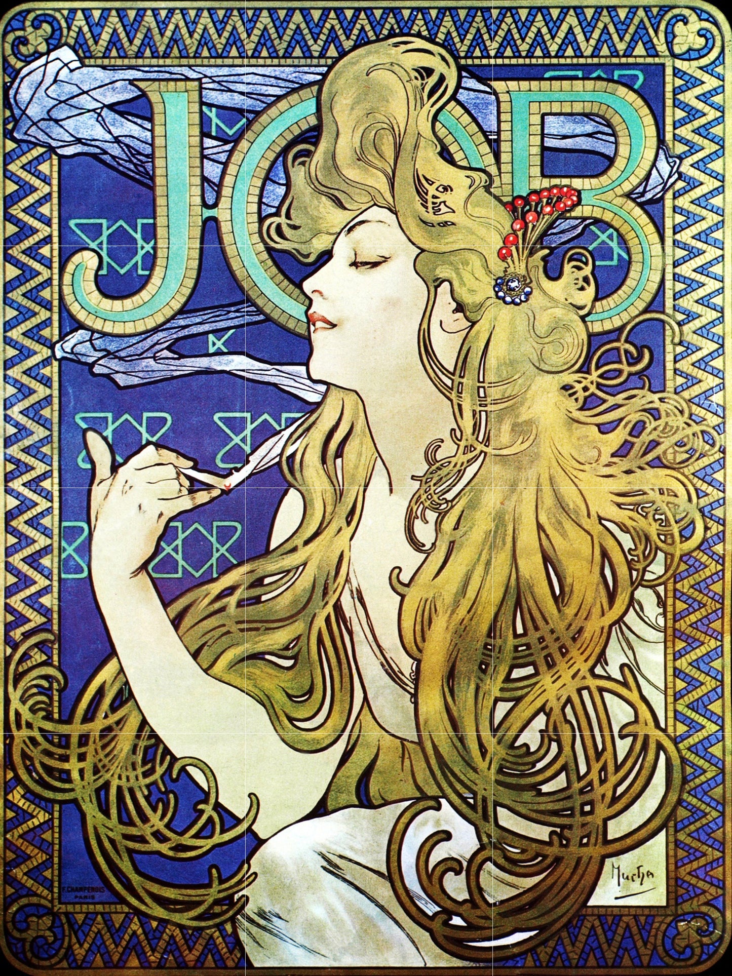 Tile Mural/Mosaic Ceramic Panel of Job - Alphonse Mucha Prints - Vintage Art Nouveau Wall Art - Tile Mosaic - Woman Art Nouveau Tile Mural