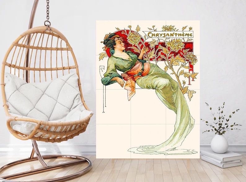 Tile Mural/Mosaic Ceramic Panel of Belle Epoque- Alphonse Mucha Prints -Vintage Art Nouveau Wall Art - Tile Mosaic - Art Nouveau Tile Mural