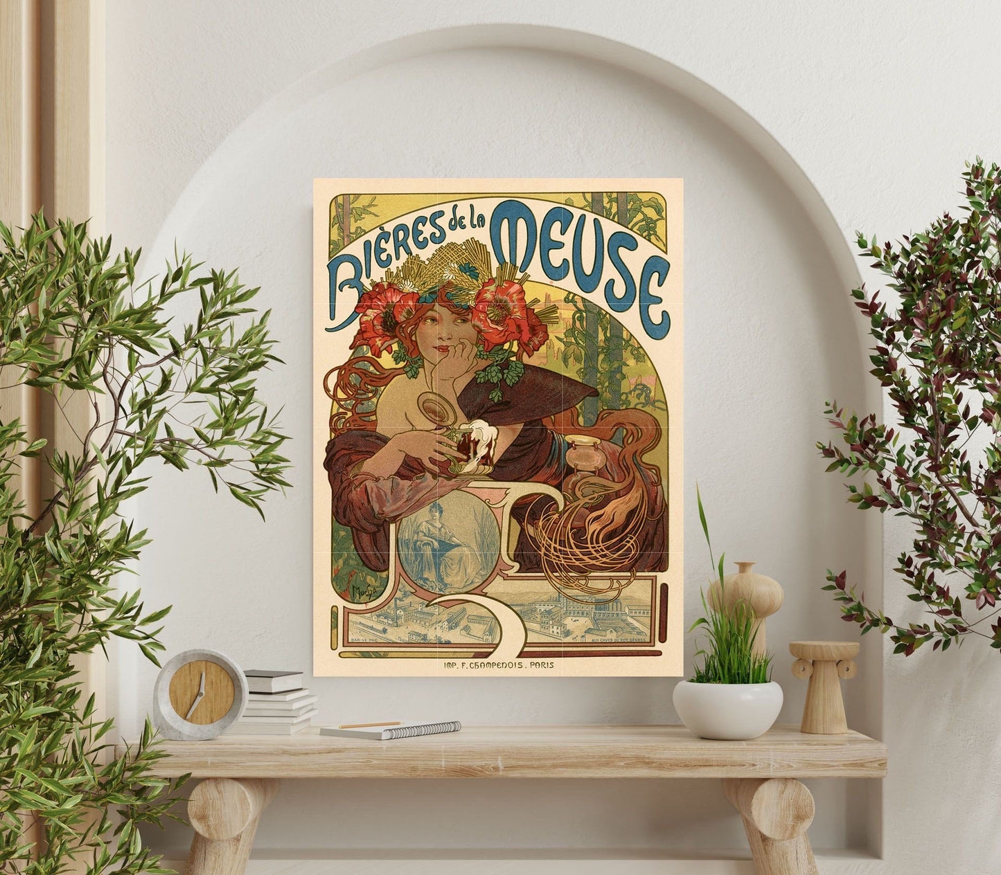 Tile Mural/Mosaic Ceramic Panel of Biere de La Meuse - Alphonse Mucha Prints -Vintage Art Nouveau Wall Art - Tile Mosaic - Tile Mural