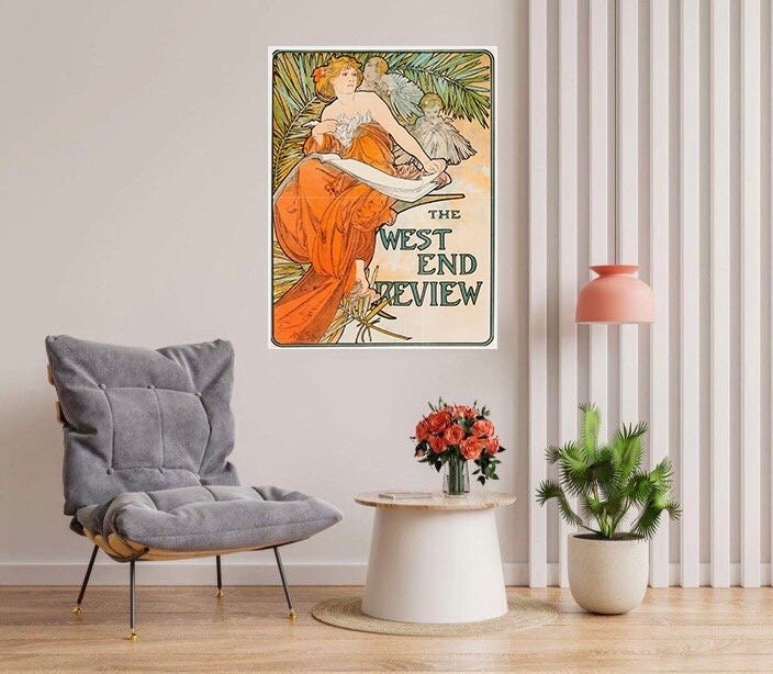 Tile Mural/Mosaic Ceramic Panel of The West End Review- Alphonse Mucha Prints - Vintage Art Nouveau Wall Art - Woman Art Nouveau Tile Mosaic