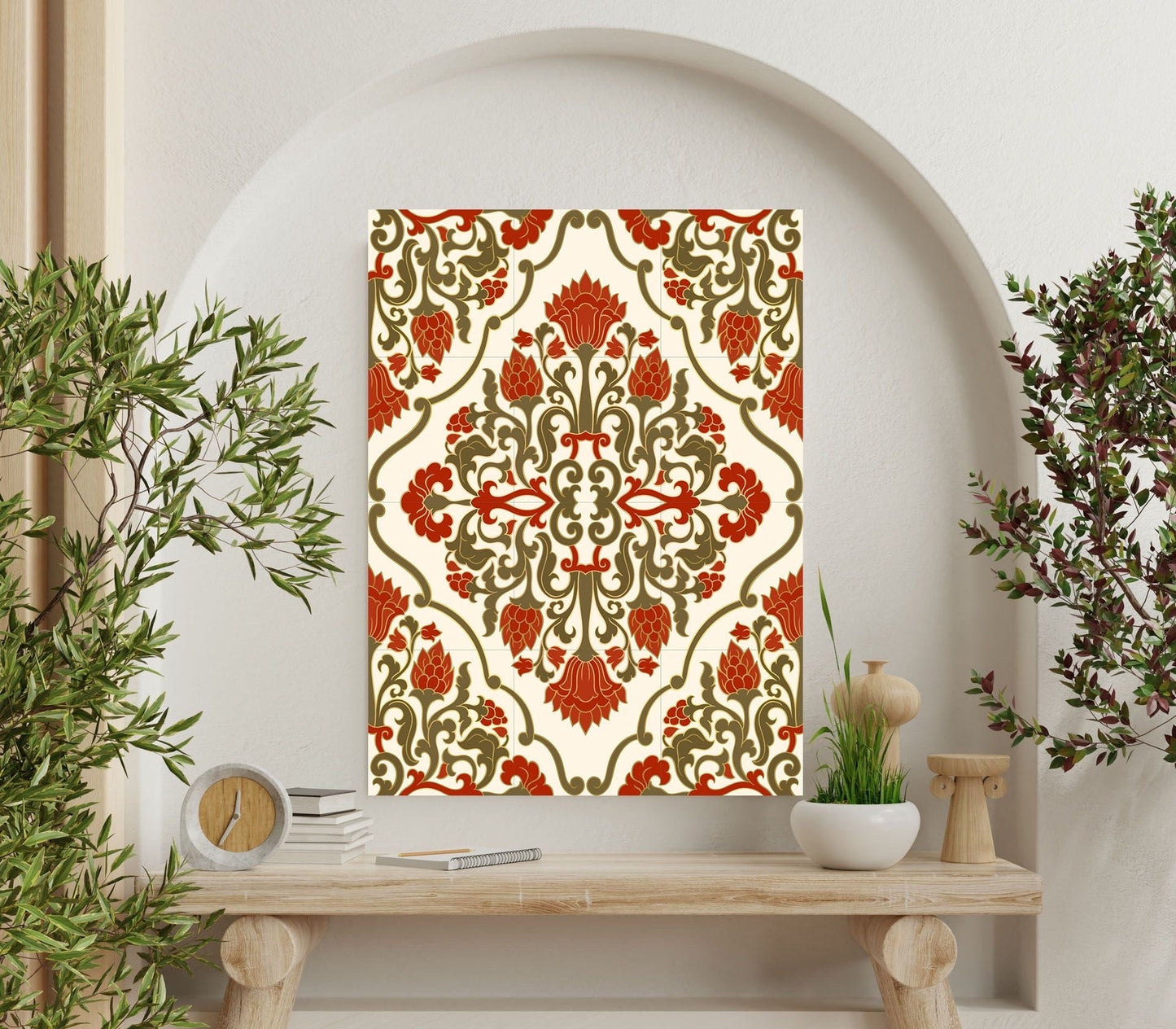 Flower Art Nouveau Ceramic Tile Mural/Mosaic - Floral Art Nouveau -Pattern Art Print - Flower Mural - Botanical Print - Art Nouveau Wall Art