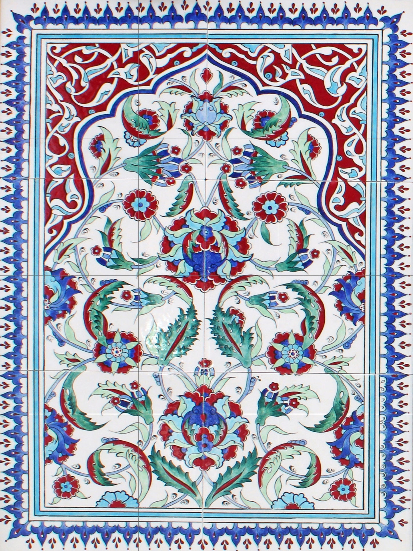 Tile Mural/Mosaic Ceramic Panel of a Arabic Floral Pattern - Botanical Print - Arabic Home Decor - Flower Tile Mural - Tile Mosaic