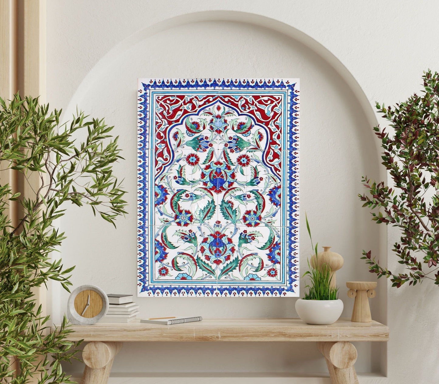 Tile Mural/Mosaic Ceramic Panel of a Arabic Floral Pattern - Botanical Print - Arabic Home Decor - Flower Tile Mural - Tile Mosaic