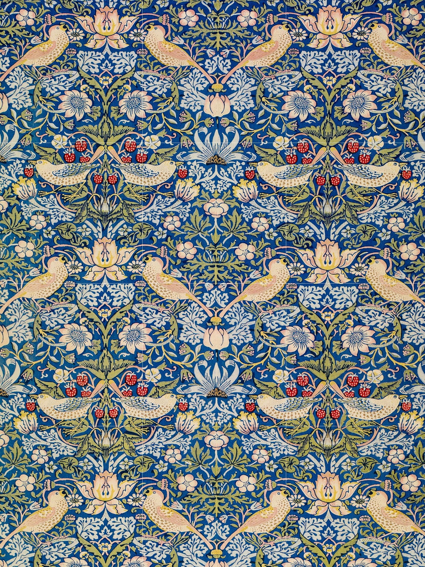 Tile Mural/Mosaic Ceramic Panel of Strawberry and Thief - William Morris - Birds Wall Art - Botanical Print - Tile Mural Mosaic - Bird Mural