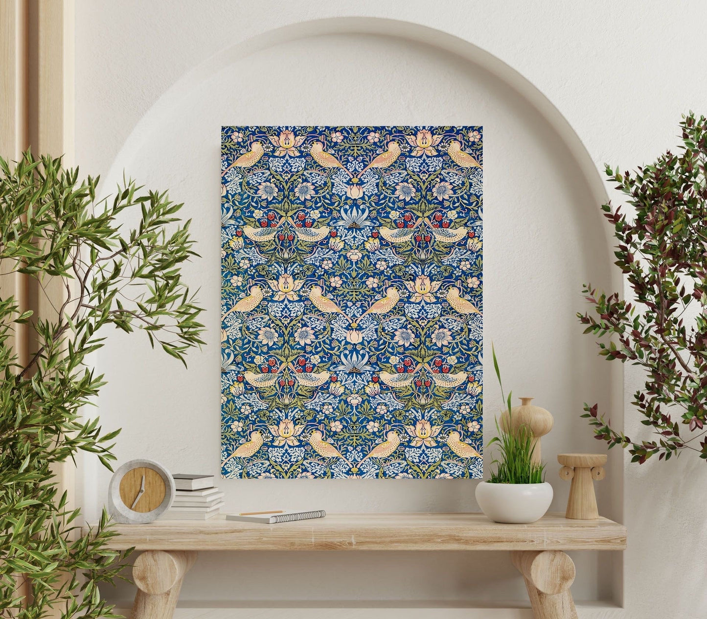 Tile Mural/Mosaic Ceramic Panel of Strawberry and Thief - William Morris - Birds Wall Art - Botanical Print - Tile Mural Mosaic - Bird Mural