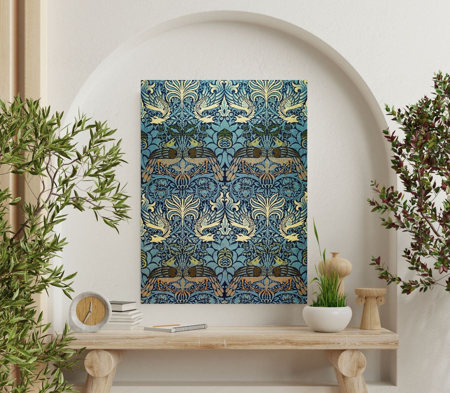 Tile Mural/Mosaic Ceramic Panel of Peacock and Dragon - William Morris Pattern - Birds Wall Art - Tile Mural Mosaic - Bird Mural -Dragon Art