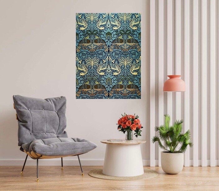 Tile Mural/Mosaic Ceramic Panel of Peacock and Dragon - William Morris Pattern - Birds Wall Art - Tile Mural Mosaic - Bird Mural -Dragon Art