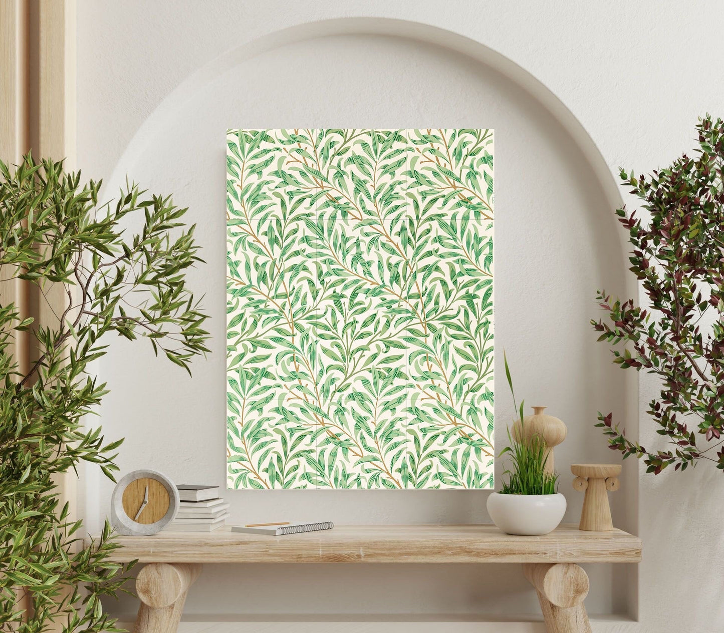 Tile Mural/Mosaic Ceramic Panel of Willow Bough - William Morris Pattern - Leaf Wall Art - Botanical Print - Tile Mural Mosaic - Leaves Art
